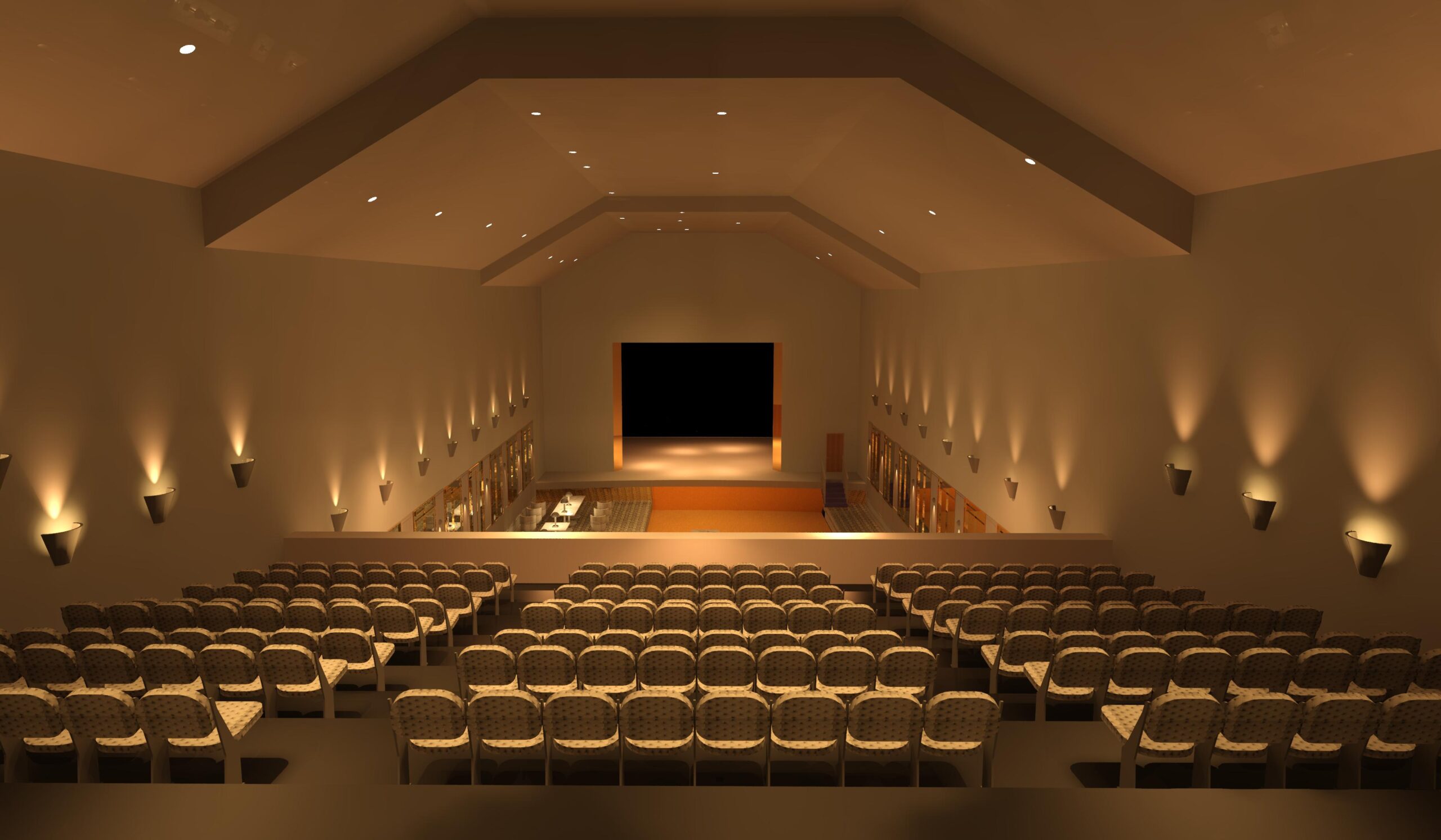 Upstairs Cinema looking down to Theatre Restaurant